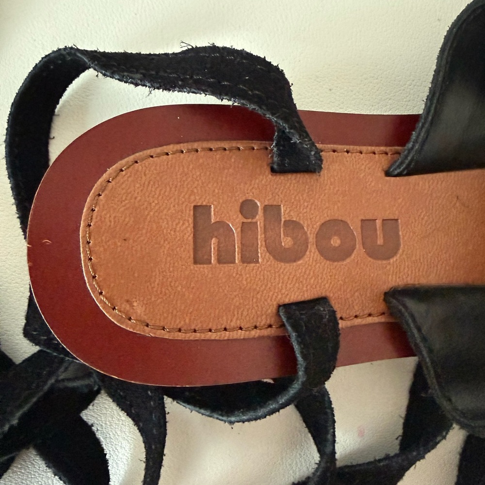 Hibou Bohemian Black Suede Ankle Wrap Flat Sandals | Lace-Up Open Toe NWT - Picture 13 of 13